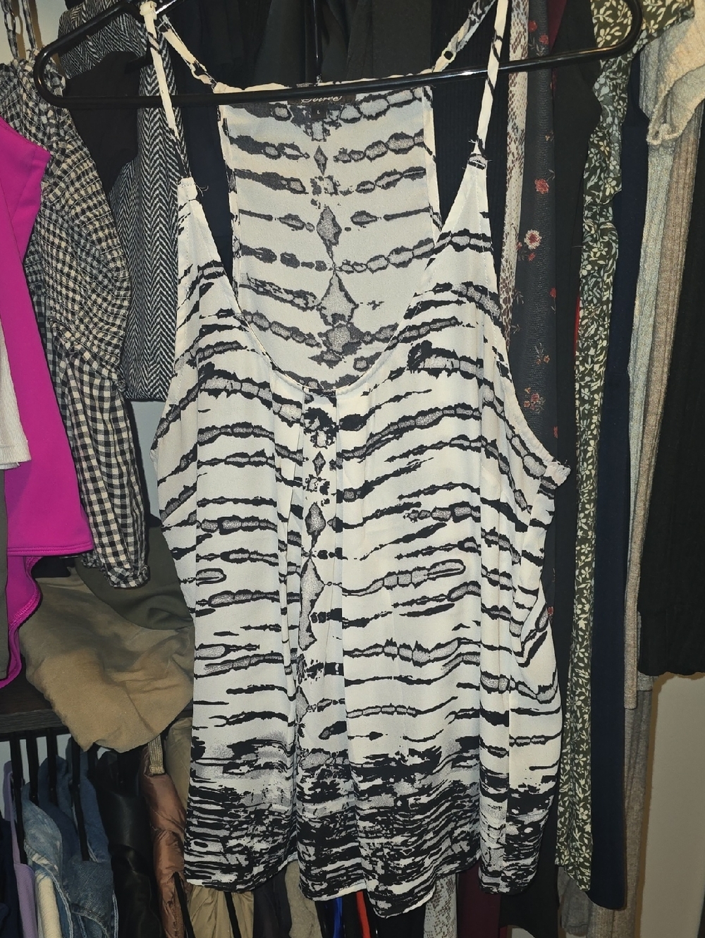 Black and White Striped Tie-Dye Camisole Tank Top